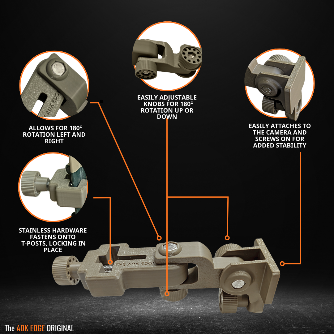 The ADK Edge APEX 360° Rotating T-Post Trail Camera Mount for SPYPOINT FLEX-M2